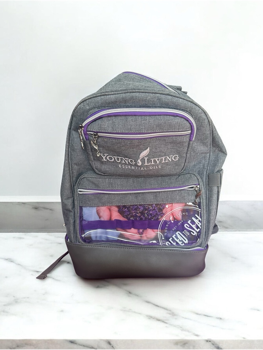 Young Living Gray and Purple Essential Oil Organizer Backpack